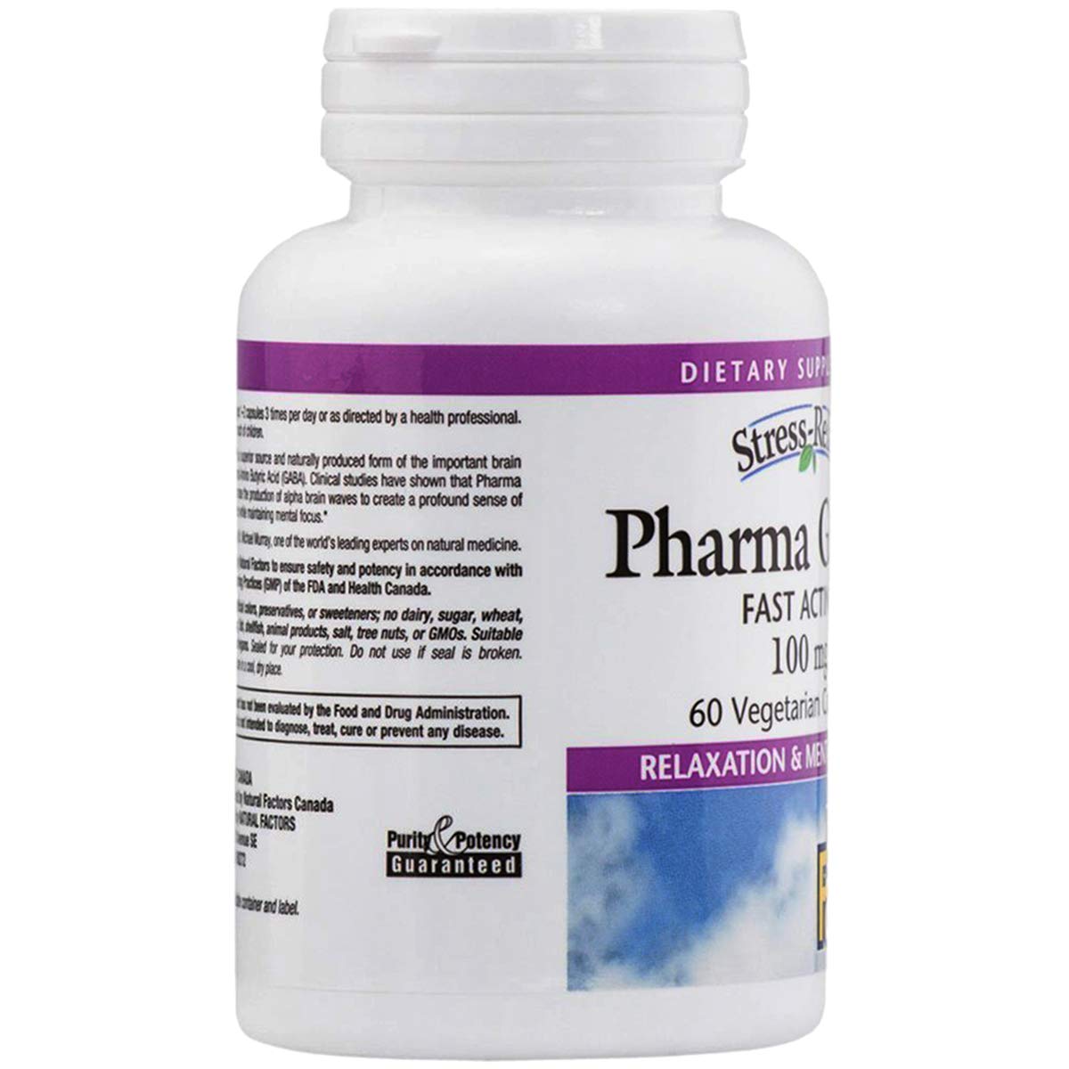 Packaging shot of Natural Factors Pharma GABA bottle