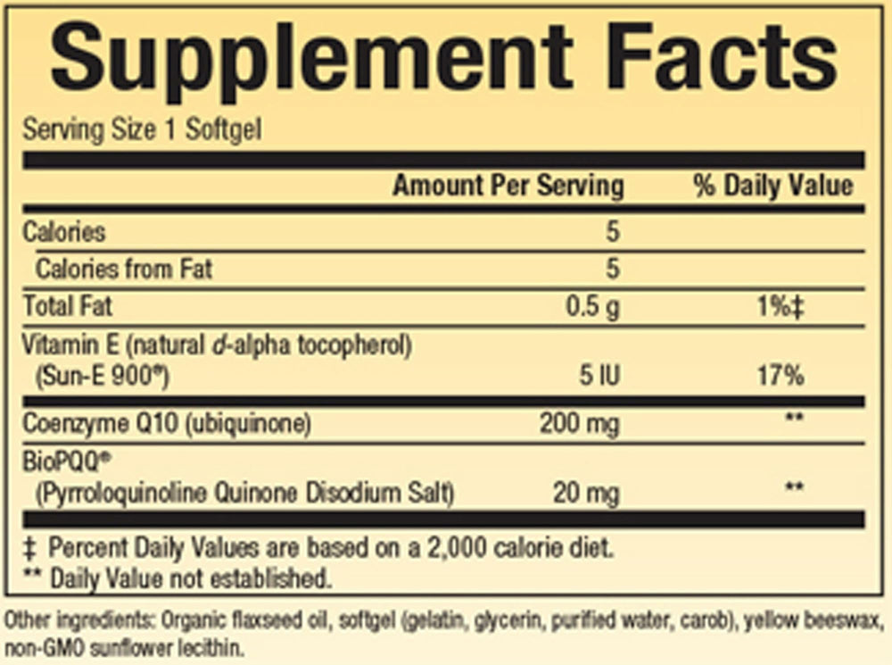 Close-up of Natural Factors PQQ-10 bottle label