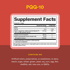 Label showing PQQ-10 and CoQ10 ingredients