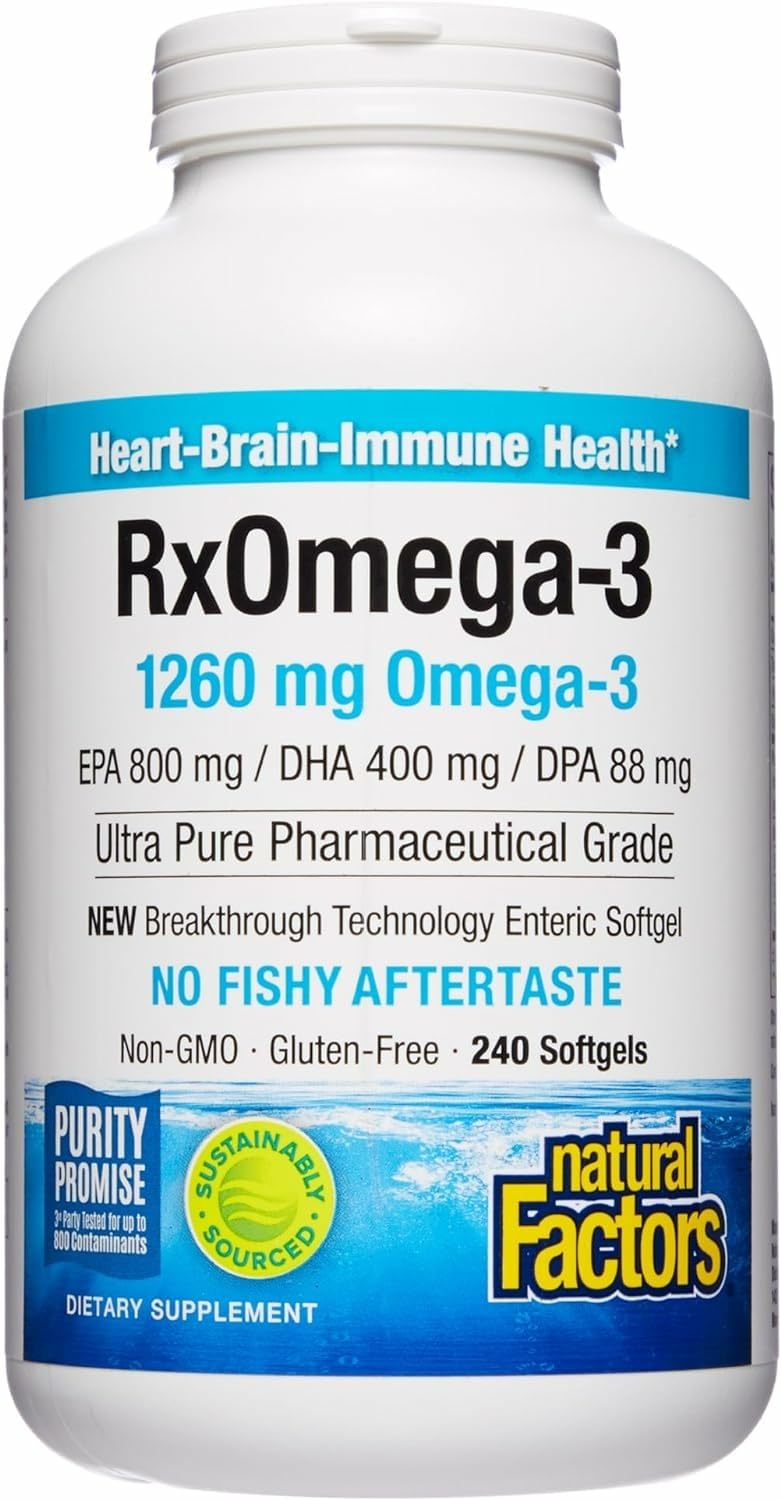 RxOmega-3 bottle with 120 softgels for heart health