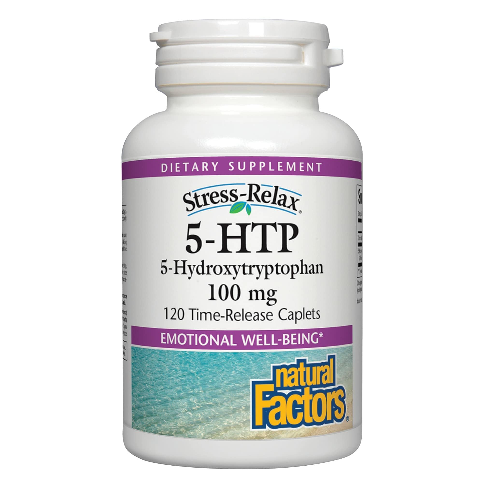 Front view of Natural Factors Stress-Relax 5-HTP 100 mg 120-count bottle
