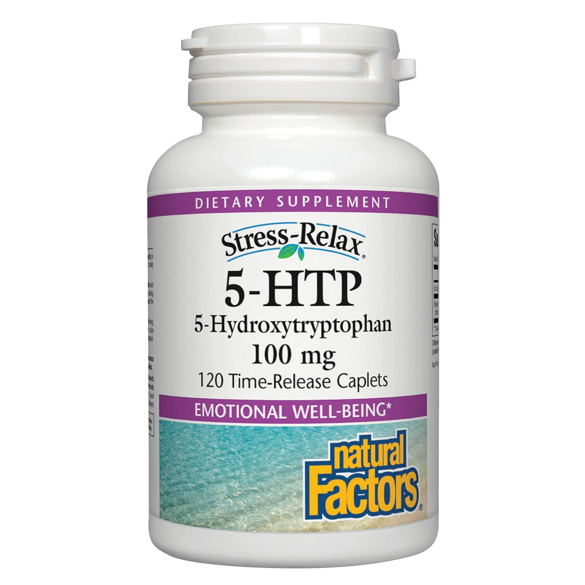 Front view of Natural Factors Stress-Relax 5-HTP 100 mg 120-count bottle