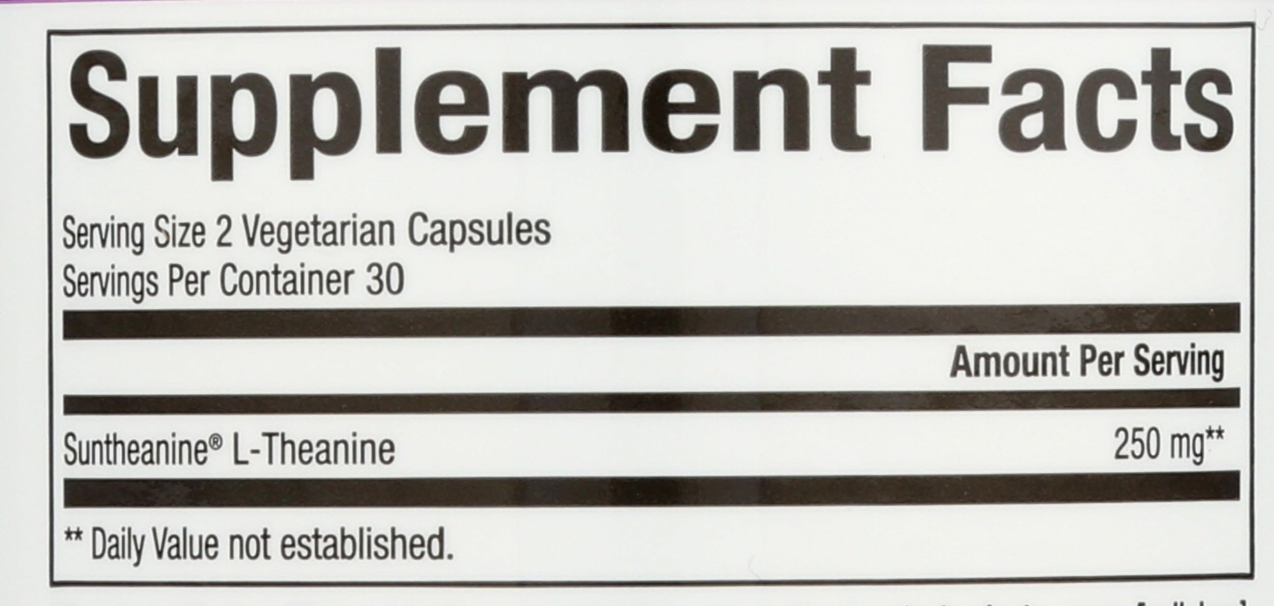 Product label highlighting 125 mg Suntheanine per capsule