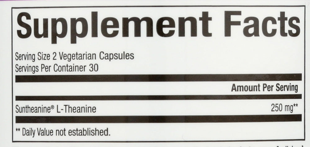 Product label highlighting 125 mg Suntheanine per capsule