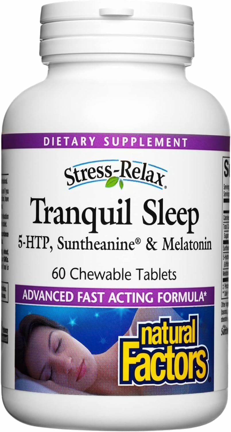 Bottle of Natural Factors Stress-Relax Tranquil Sleep 60 chewable tablets
