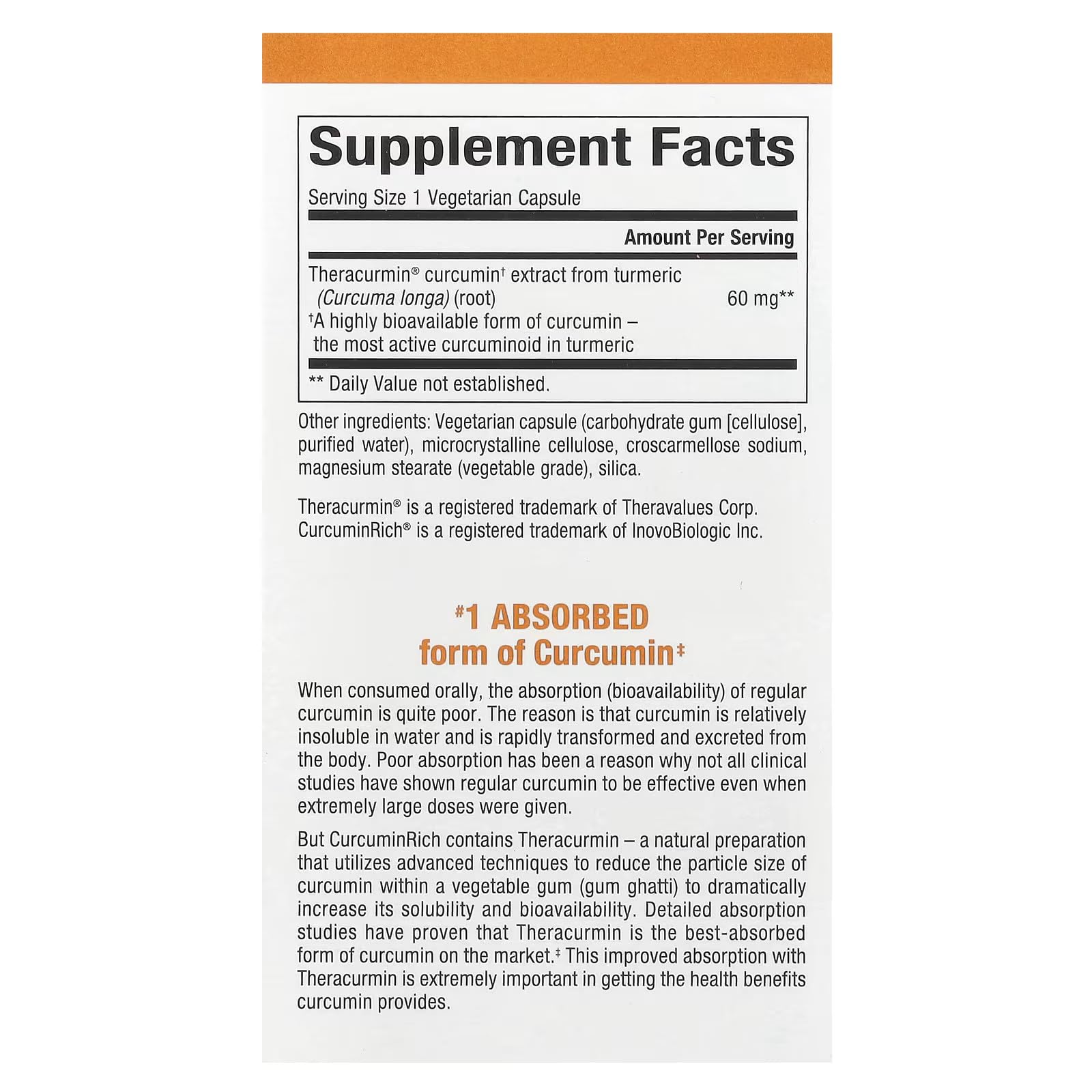 Close-up of Theracurmin capsule showing 60 mg curcumin