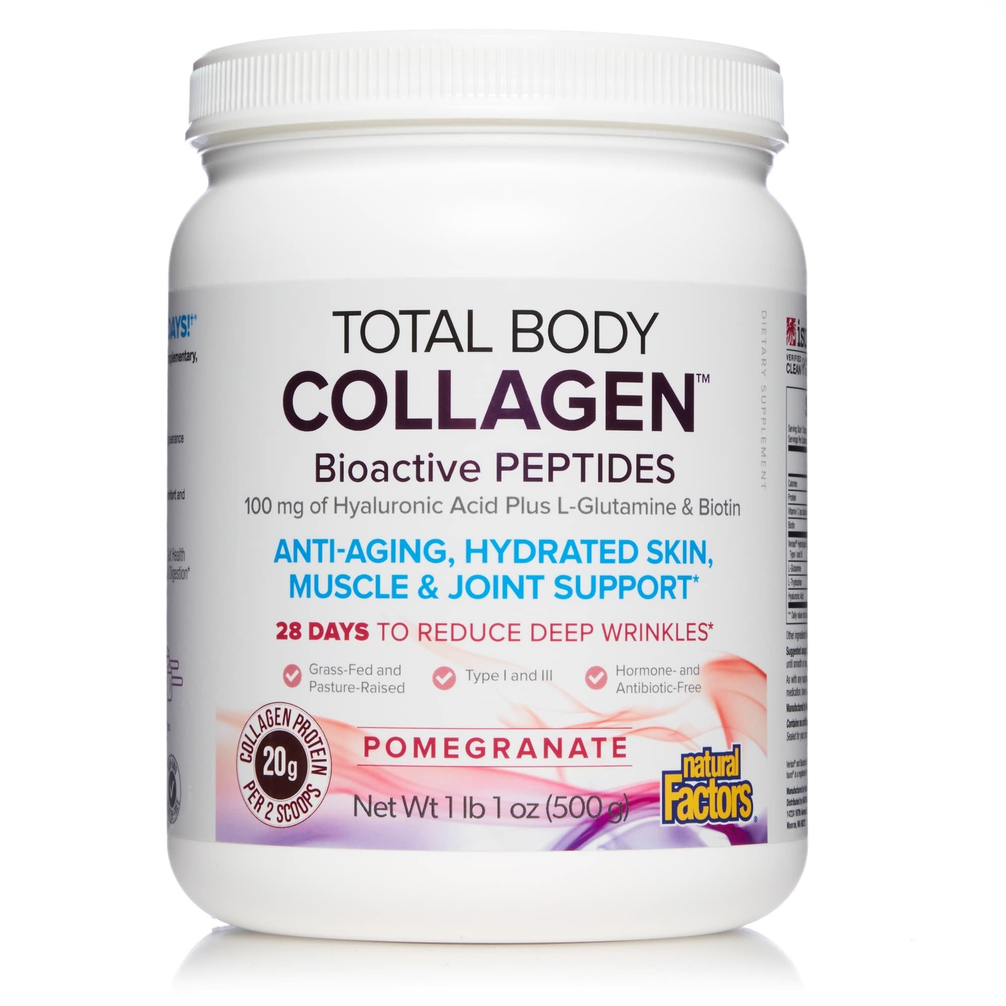 Label on Natural Factors Total Body Collagen 500 g jar