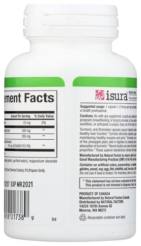 Natural Factors Turmeric Bromelain capsules close-up, demonstrating an easy-to-swallow joint-support supplement