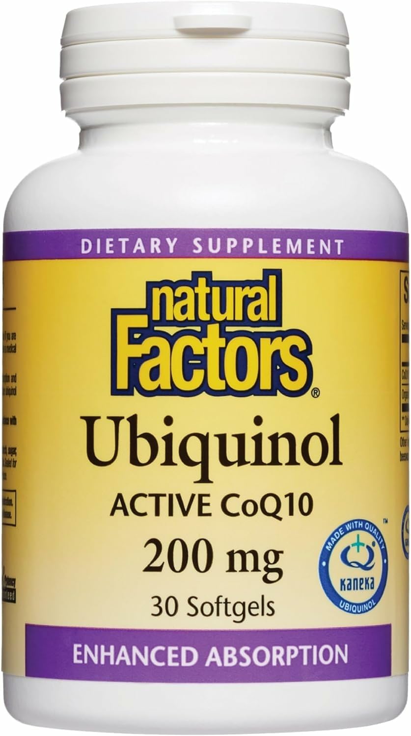 Product packaging and bottle shot of Natural Factors Ubiquinol 200 mg