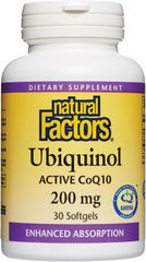 Product packaging and bottle shot of Natural Factors Ubiquinol 200 mg