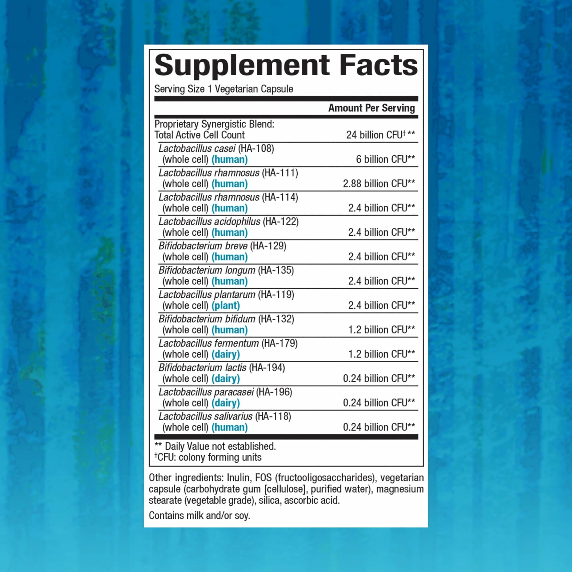 Graphic showing 12 probiotic strains