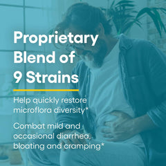 Graphic illustration of nine gastric-resistant probiotic strains
