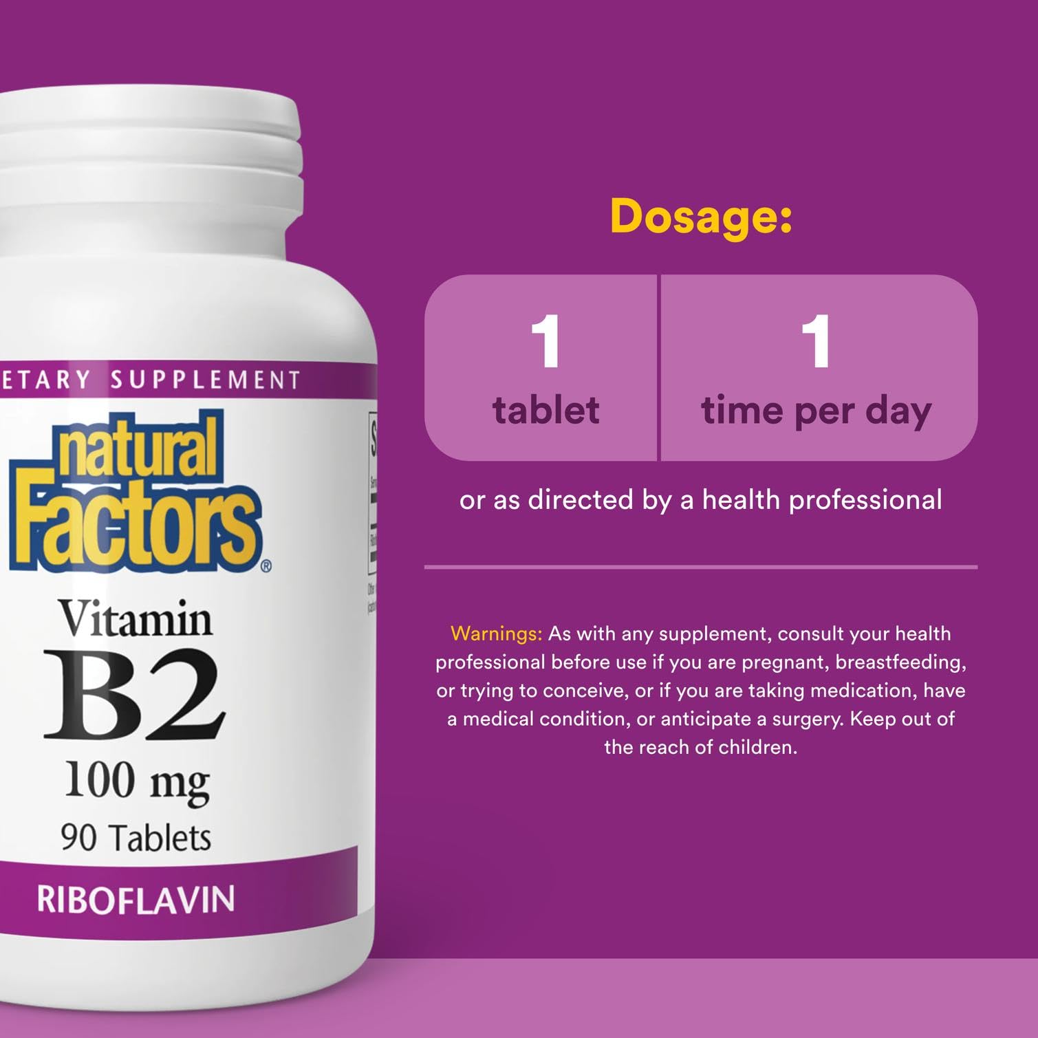 Natural Factors Vitamin B2 Riboflavin 100 mg 90-tablet package