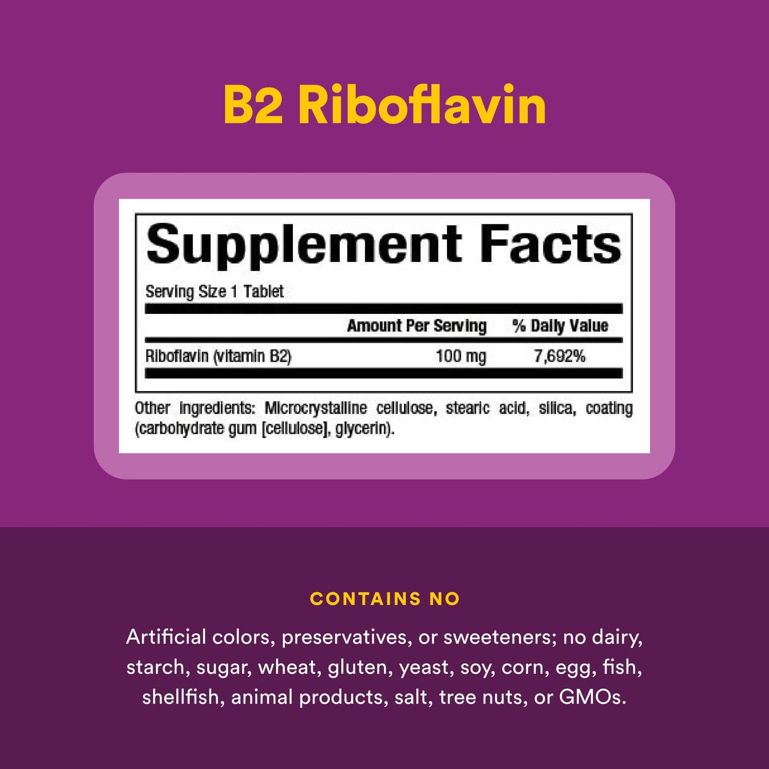 Close-up of Vitamin B2 Riboflavin 100 mg serving guidance