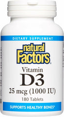 Front view of Natural Factors Vitamin D3 1000 IU (25 mcg) 180 tablets bottle
