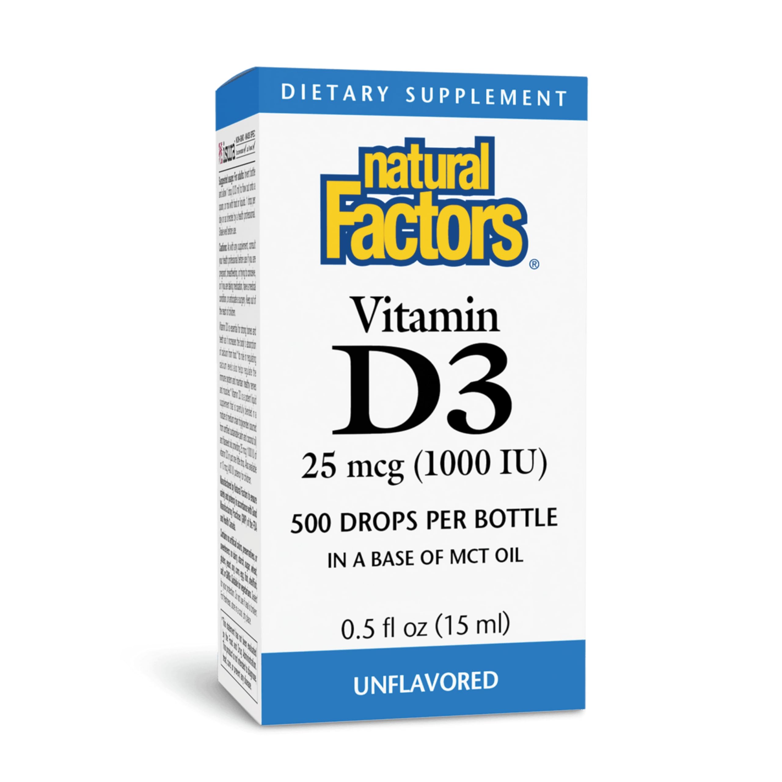 Natural Factors Vitamin D3 1000 IU liquid drops bottle on white background