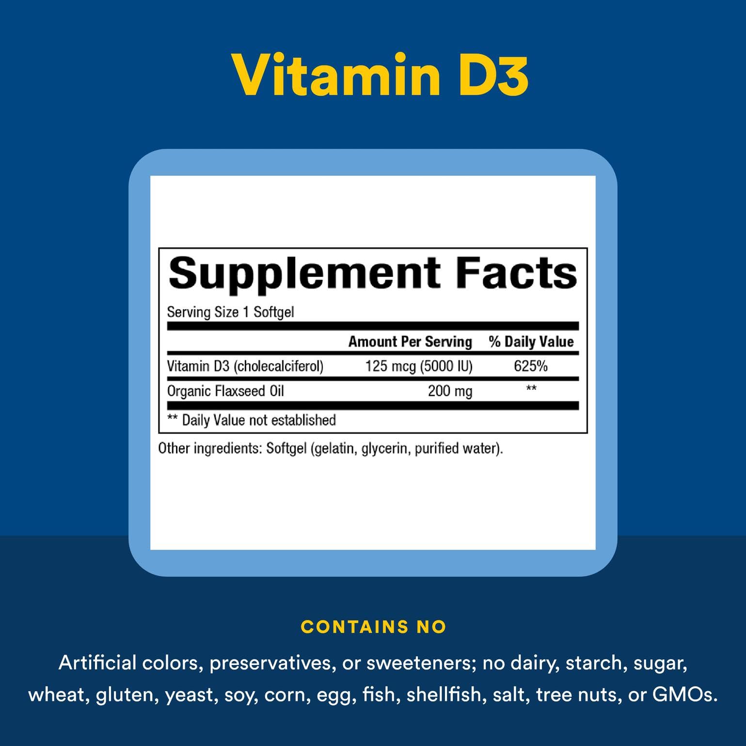 Side view of Vitamin D3 bottle