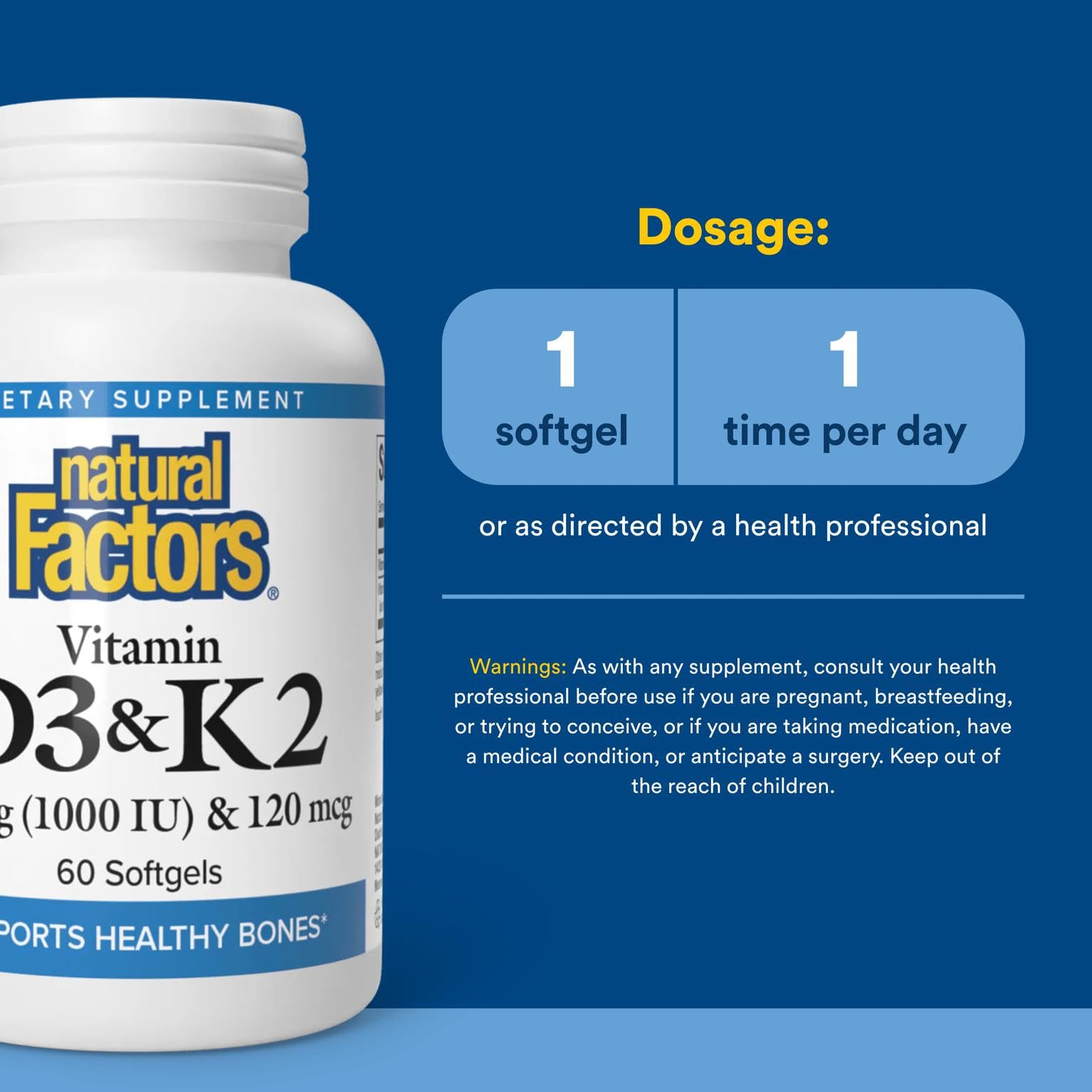 Supplement facts label for Vitamin D3 & K2