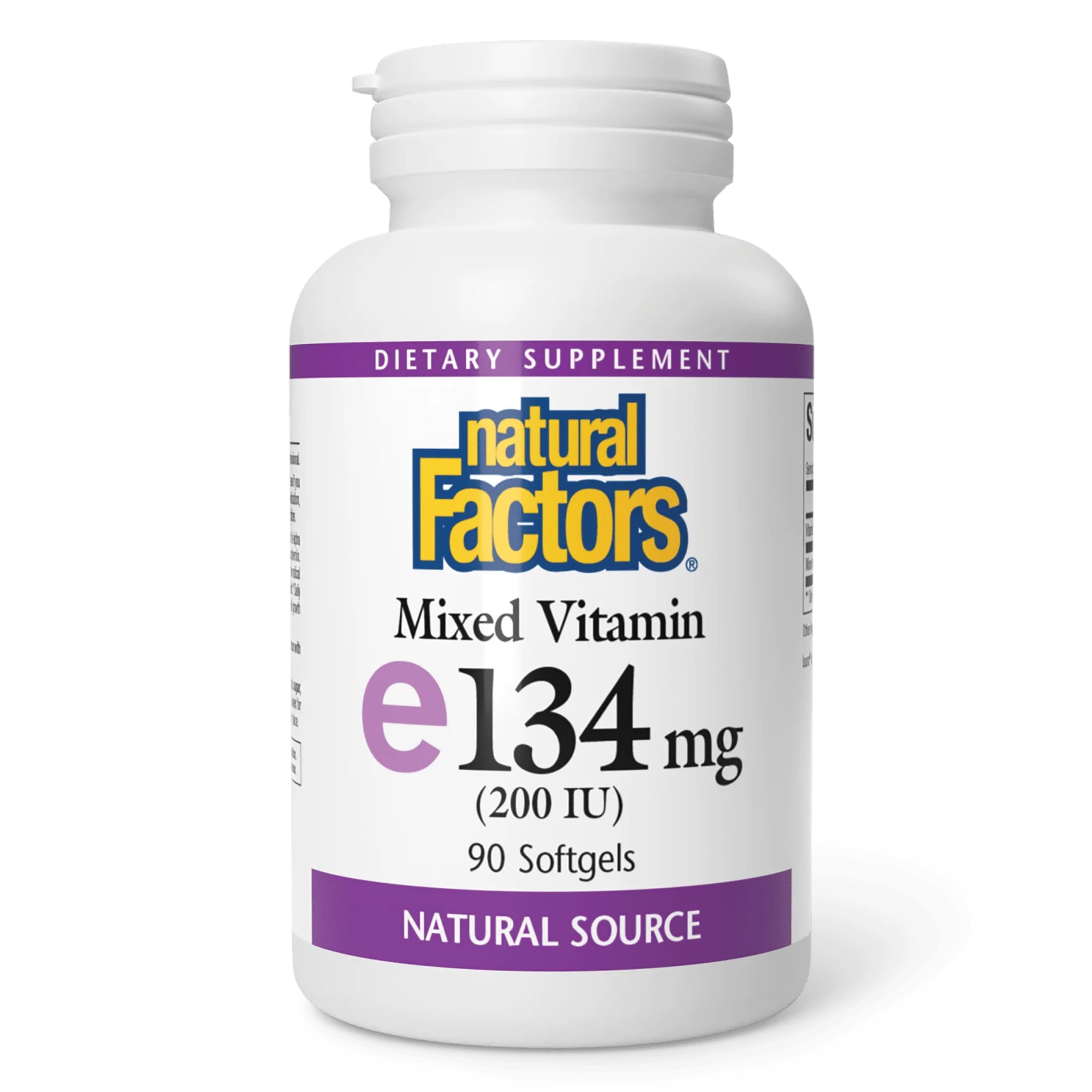 Natural Factors Vitamin E 200 IU softgels bottle on white background