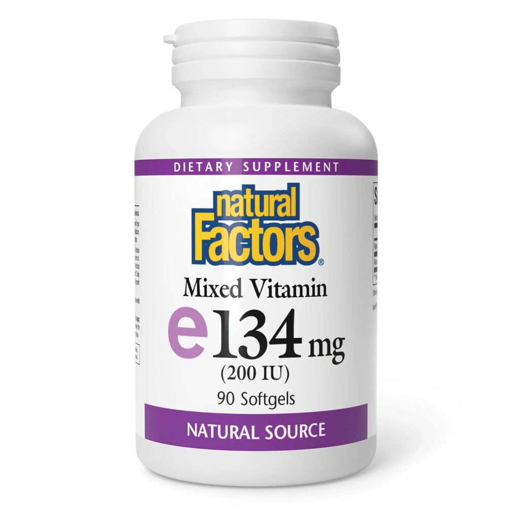 Natural Factors Vitamin E 200 IU softgels bottle on white background