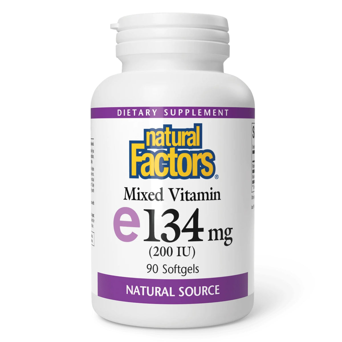 Natural Factors Vitamin E 200 IU softgels bottle on white background