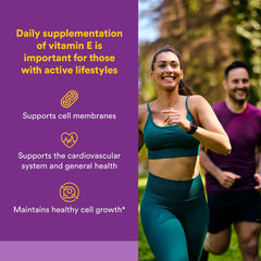 Close up of Vitamin E 200 IU d-alpha tocopherol softgels