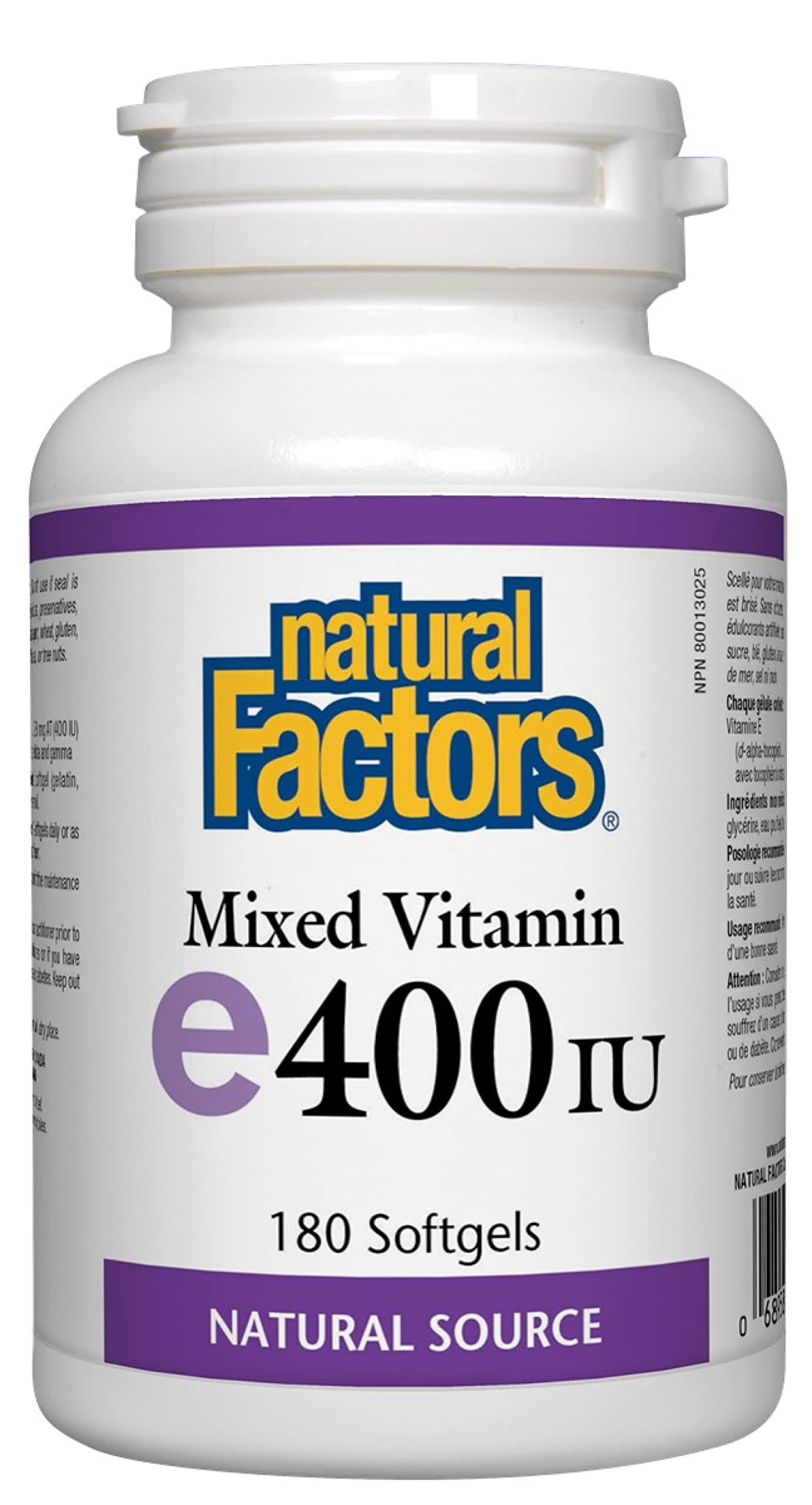 Natural Factors Vitamin E 400 IU softgel bottle