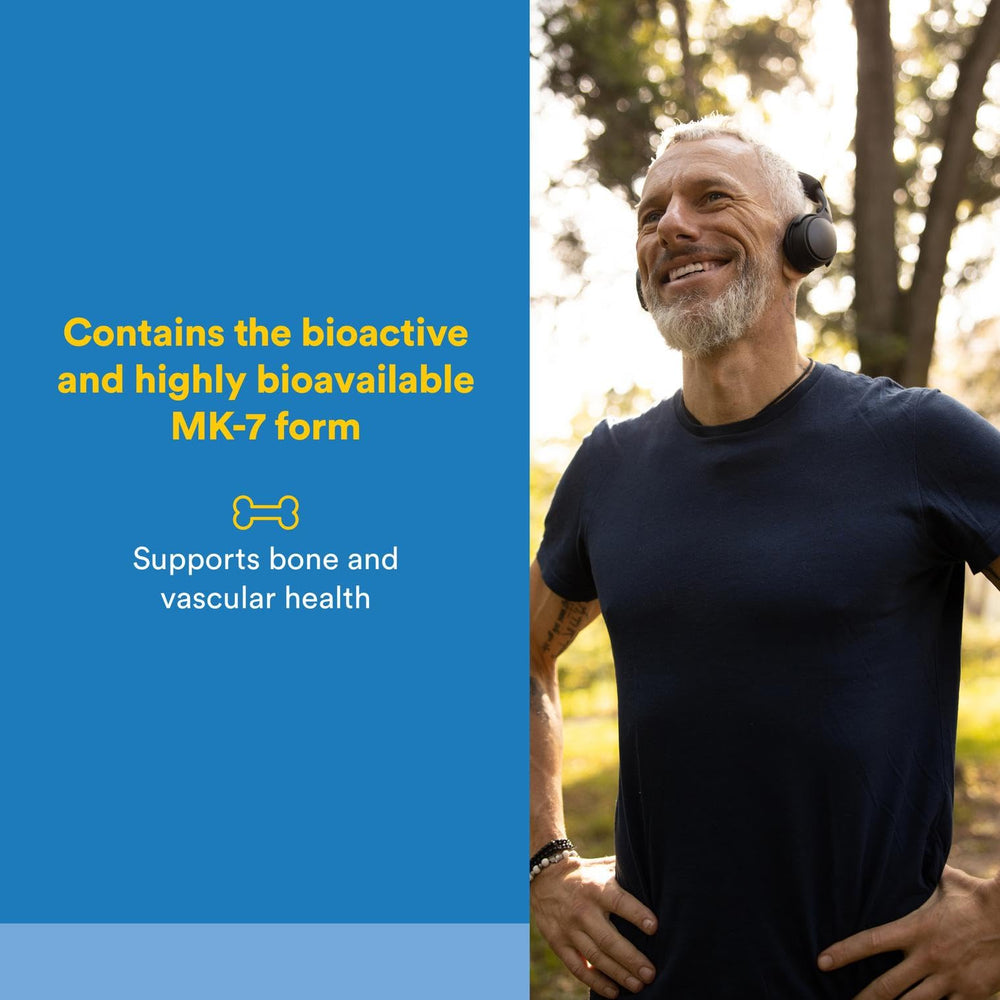 Close-up of Vitamin K2 120 mcg bottle label