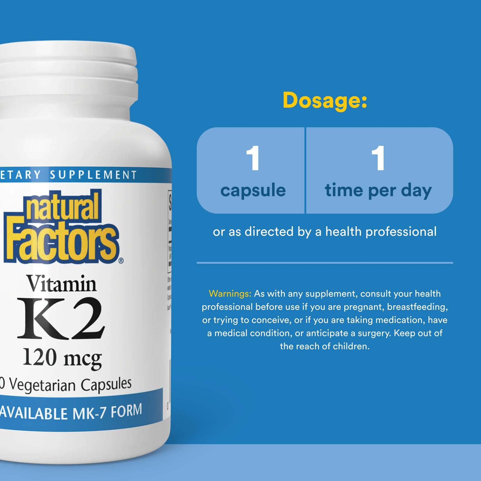 Vitamin K2 120 mcg capsules arranged with bottle