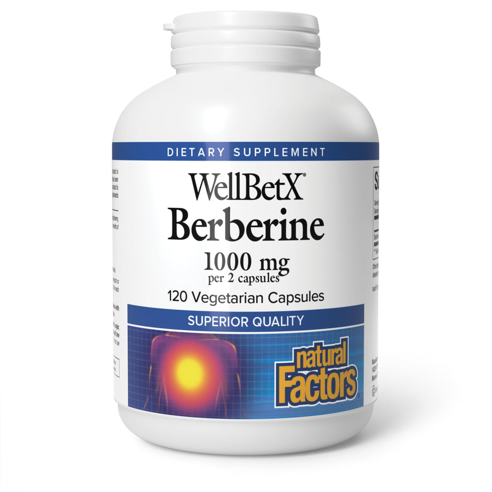 Bottle of Natural Factors WellBetX Berberine 500 mg vegetarian capsules