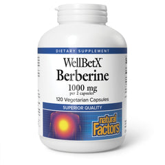 Bottle of Natural Factors WellBetX Berberine 500 mg vegetarian capsules