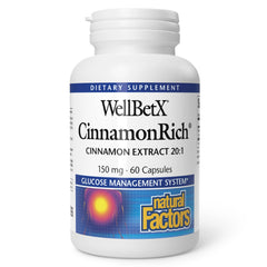Bottle of Natural Factors WellBetX CinnamonRich Extract 150 mg, 60 capsules