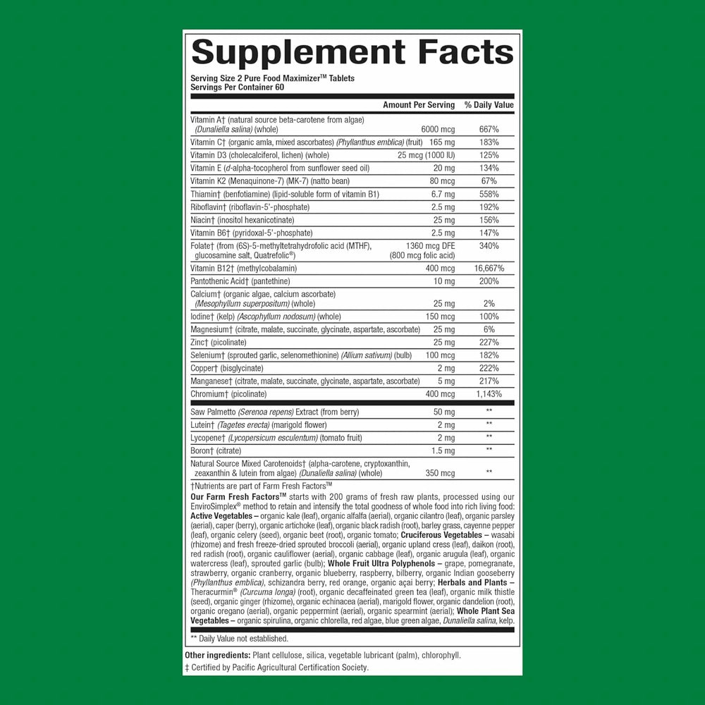 Product label showing 120 tablets and 60 servings