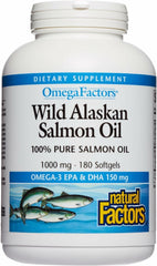 Natural Factors Wild Alaskan Salmon Oil bottle with 180 softgels