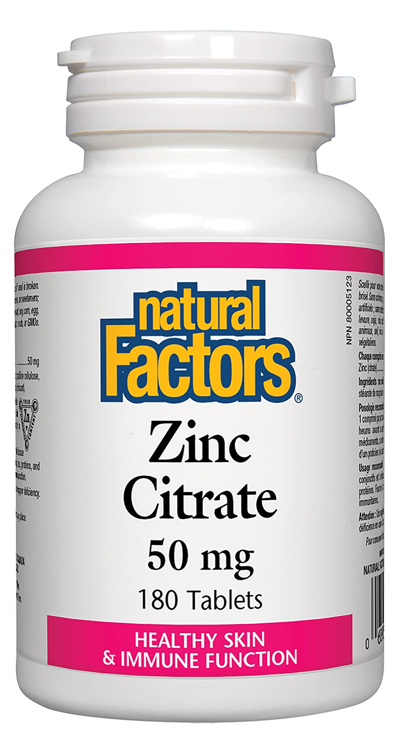 Natural Factors Zinc Citrate 50mg bottle with 180 tablets