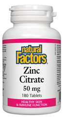 Natural Factors Zinc Citrate 50mg bottle with 180 tablets