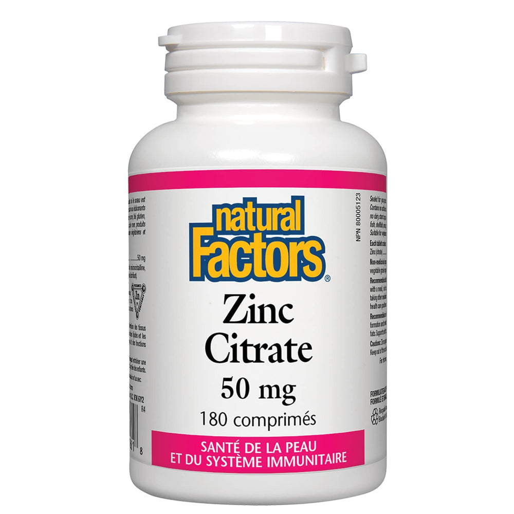 Front view of Natural Factors Zinc Citrate product packaging