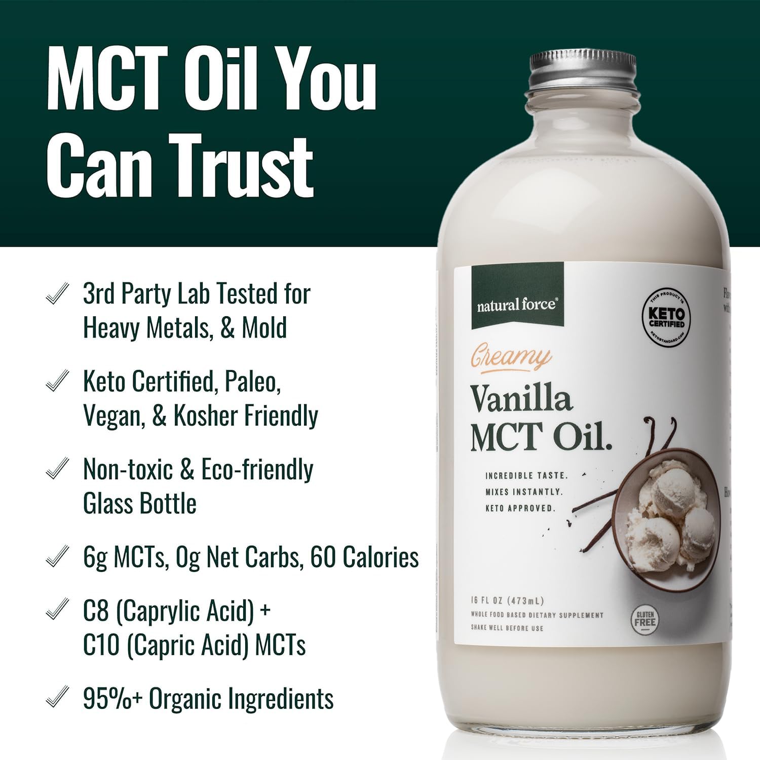 Close-up of the Creamy Vanilla MCT Oil label