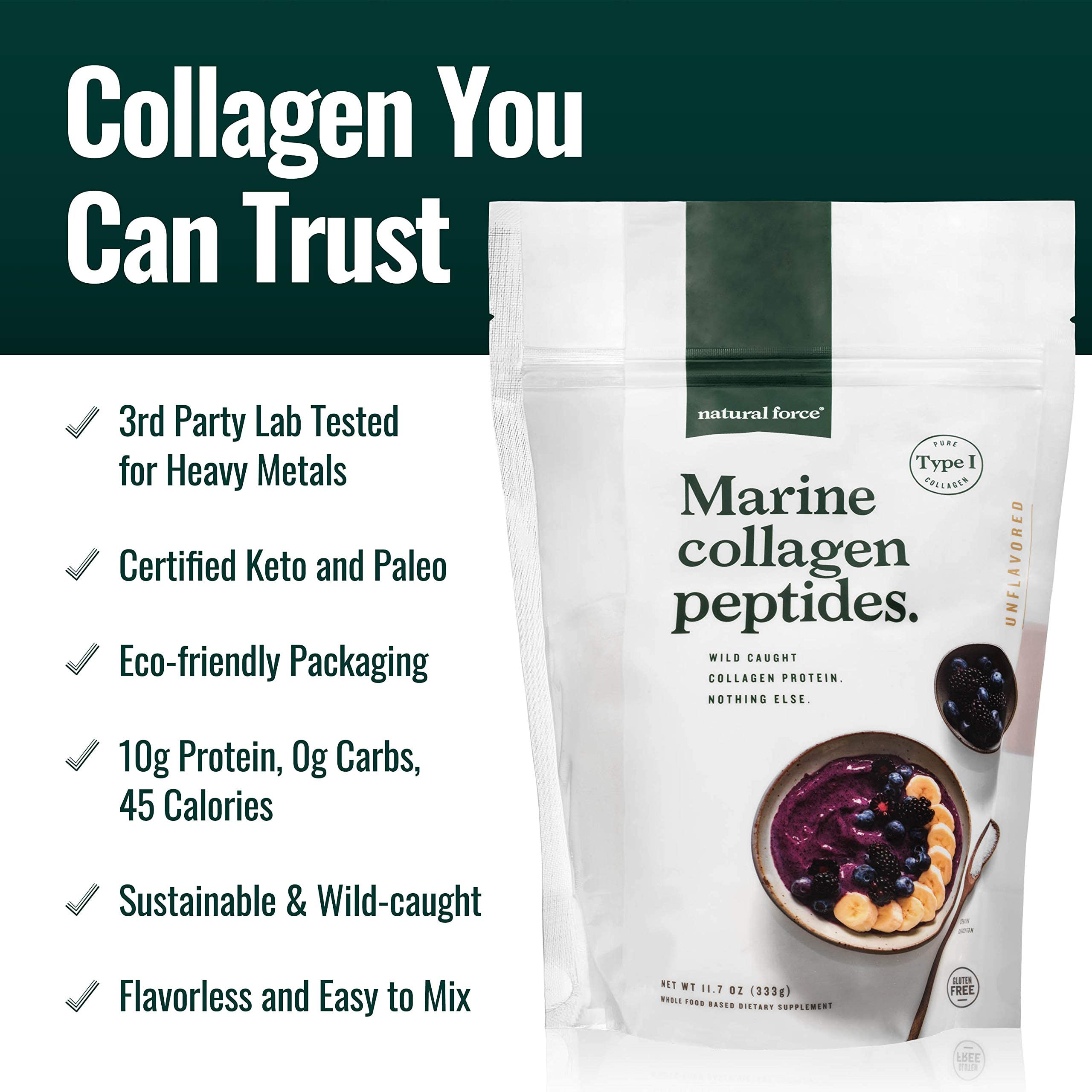 Ingredients and nutrition label on Marine Collagen Powder
