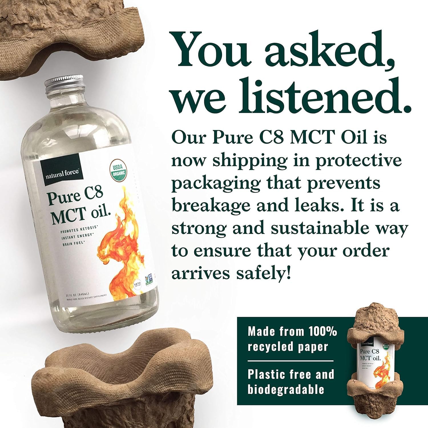 Side view of the glass bottle showing the container