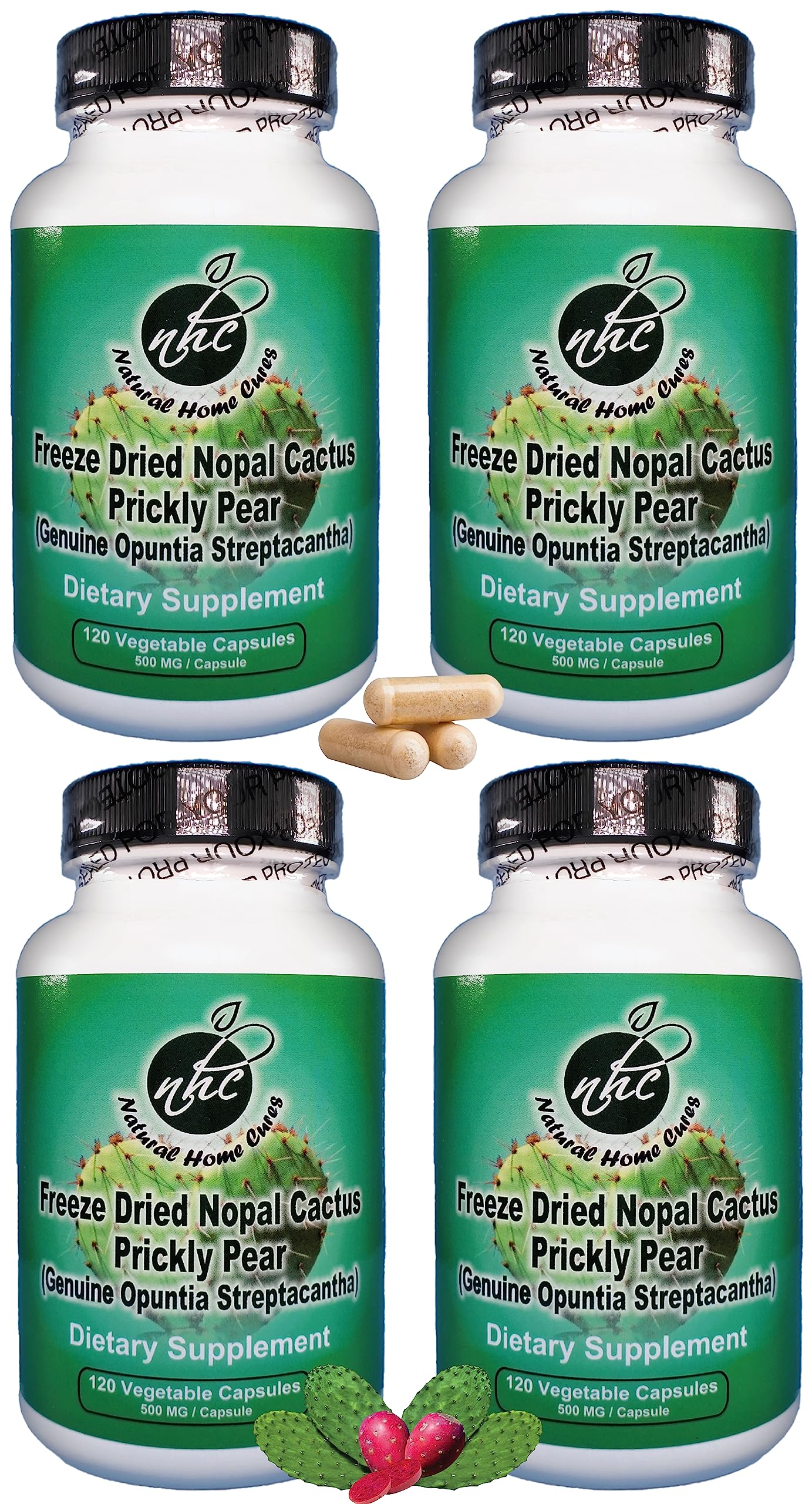Product bundle: Natural Home Cures Nopal Cactus Capsules four bottles