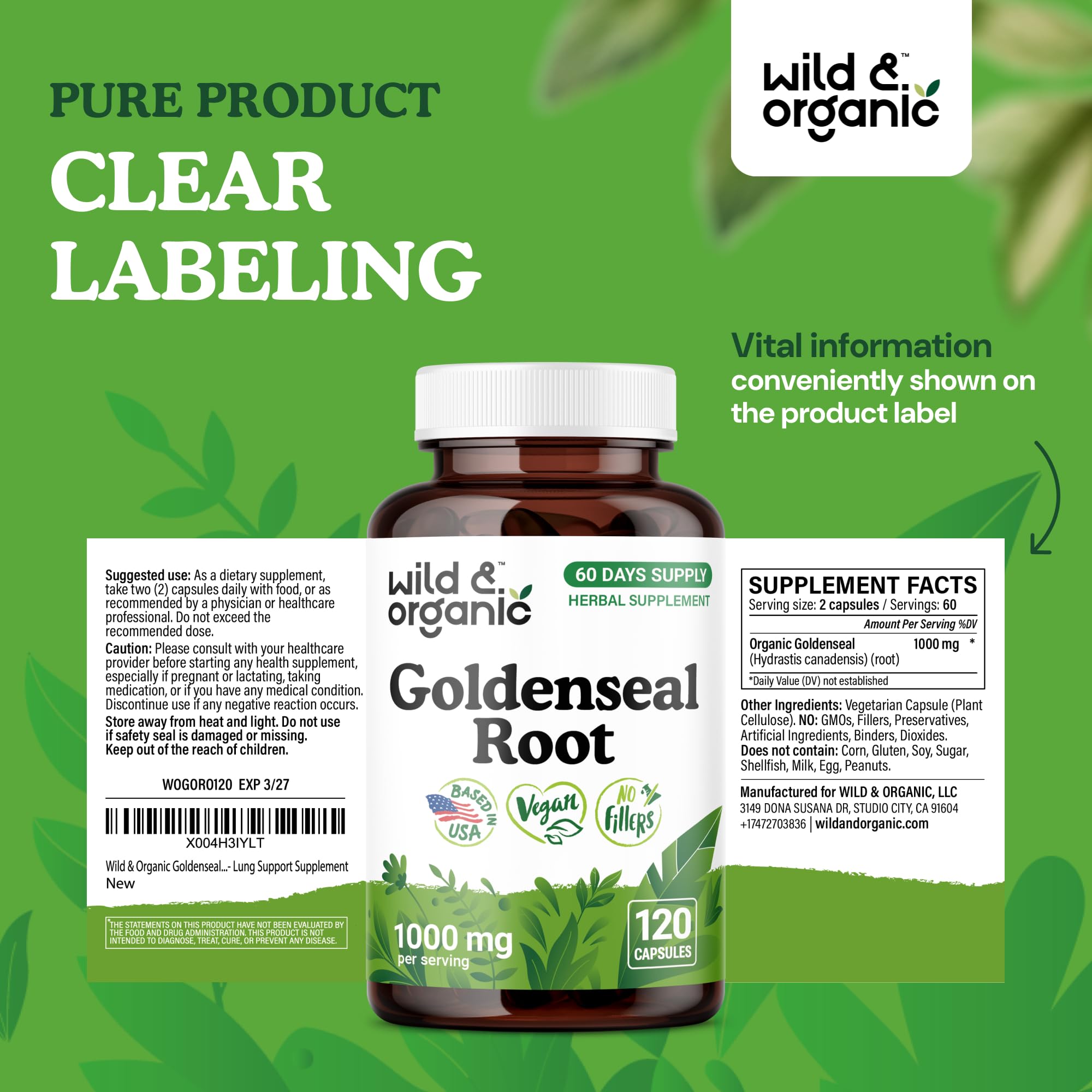 Wild & Organic goldenseal packaging highlighting natural immune support