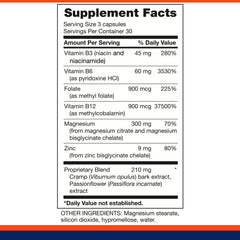 Natural ingredients: Cramp Bark, Zinc, Passionflower, and Folate blend