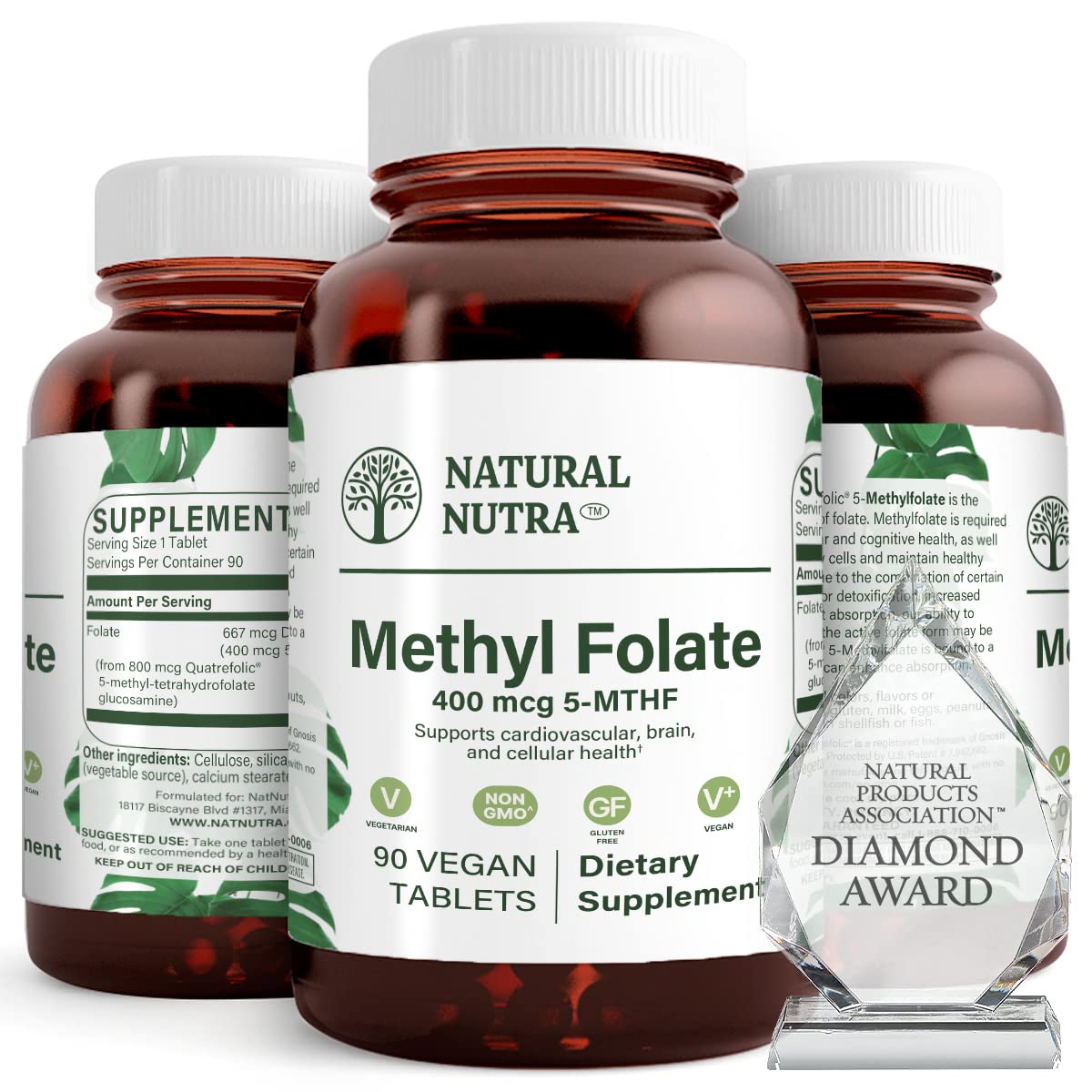 Natural Nutra Methyl Folate bottle with Quatrefolic label