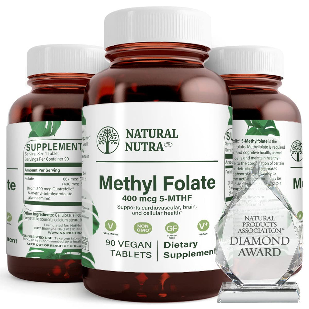 Natural Nutra Methyl Folate bottle with Quatrefolic label