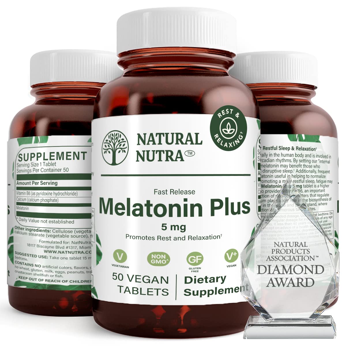 Natural Nutra Vegan Melatonin 5mg bottle with 50 tablets