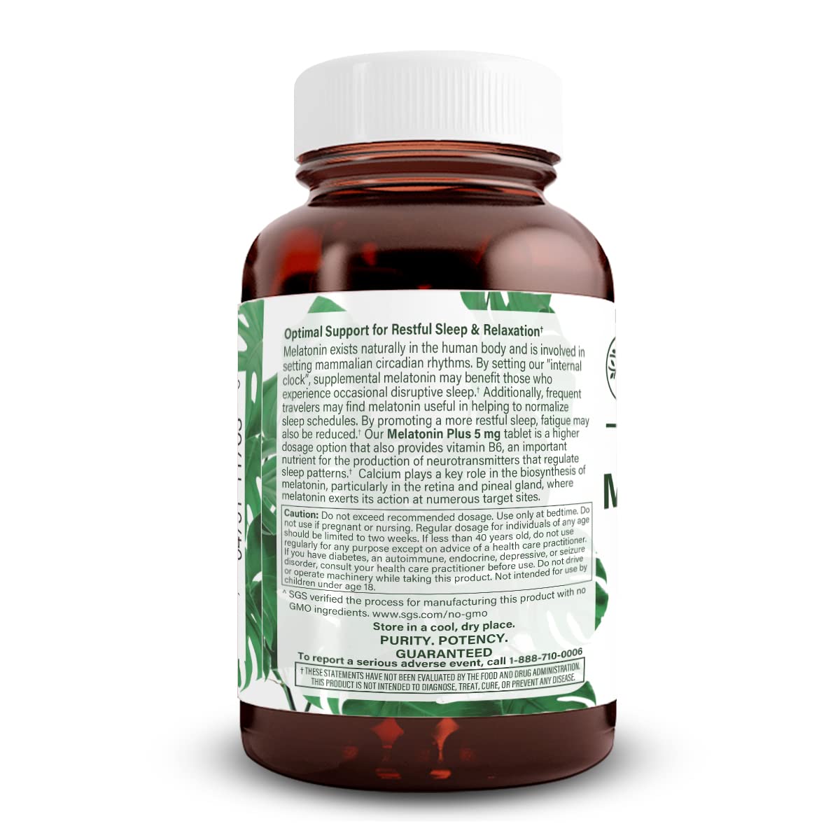 Gluten-free vegan melatonin 5mg in BPA-free amber glass bottle