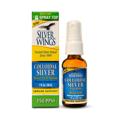 Natural Path Silver Wings Colloidal Silver 150ppm Olive Leaf Immune Support 1oz Spray in amber bottle