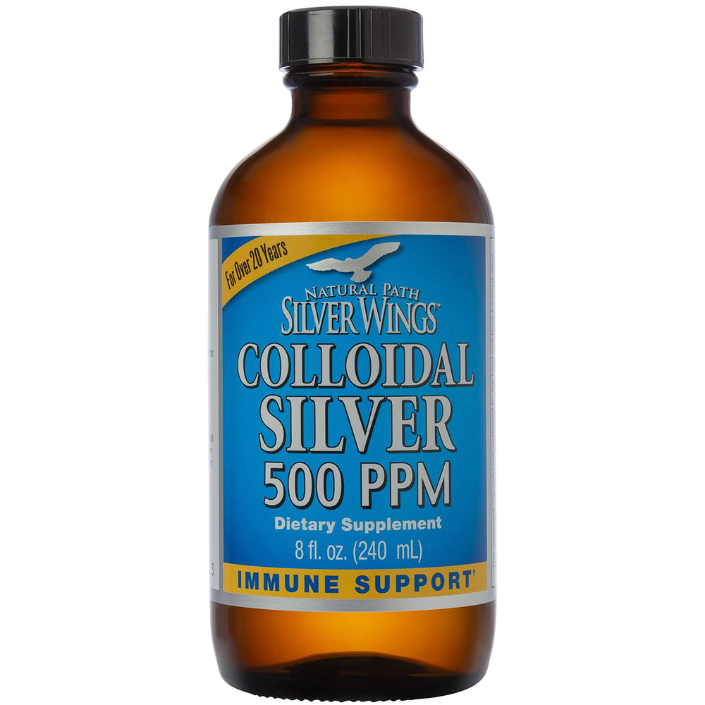 Natural Path Silver Wings 500ppm colloidal silver bottle label
