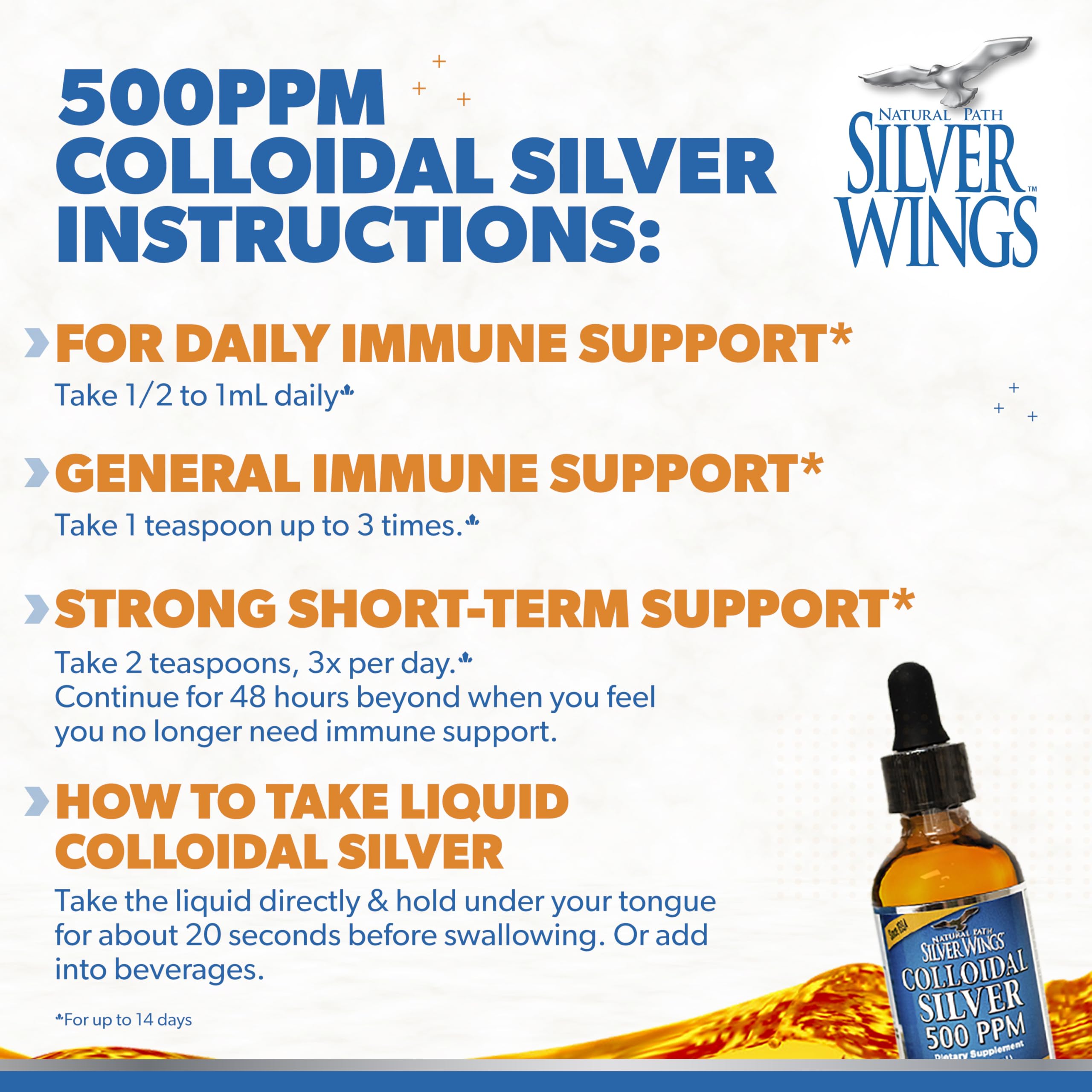 Full product shot of Natural Path Silver Wings Colloidal Silver 2oz bottle with dropper